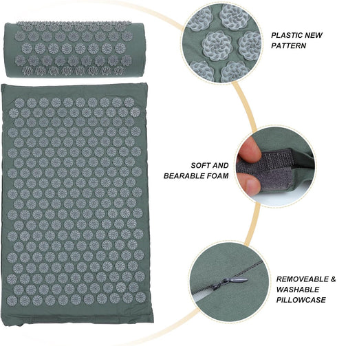 Set minkissy Acupressure Massage Mat and Pillow with Bag Acupuncture Therapy Relief Mat for Back and Neck for Stress
