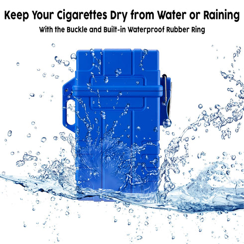 Skywin Waterproof Cigarette Case with Lighter - Airtight Dry Box for Cigarettes, Great for Outdoor Adventures (Blue)