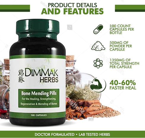 Certified Organic Bone Mending Pills by Dimmak Herbs, Bone Fracture Healing Supplement, 100 caps