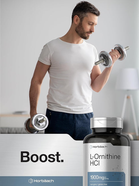Horbaeach L Ornithine HCl - 1900mg - 120 Capsules Non-GMO & Gluten Free Supplement