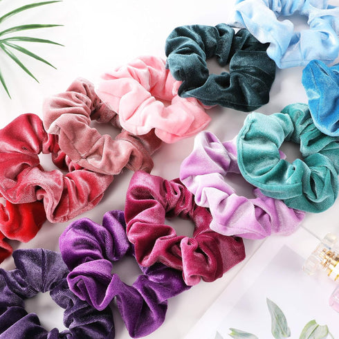 IVARYSS 12 Pcs Velvet Scrunchies for Girls, Soft Ponytail Holders, Cute Colors Elastic Hair Bands for Teens