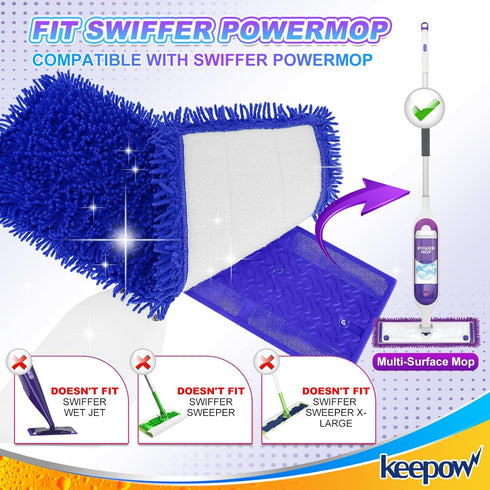 KEEPOW Reusable Power Mop Refill Pads, Compatible with Swiffer PowerMop, Microfiber Power Mop Pads for Hardwood Floor