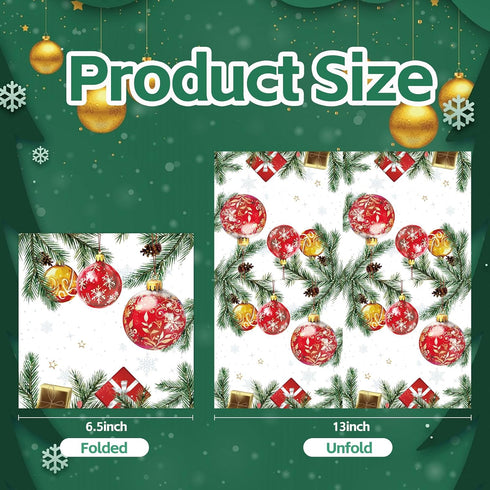 HiEnjoin 50PCS Christmas Paper Napkins - Disposable Xmas Balls Holiday Napkins Snowflake Holly Pine Cone Paper Napkins