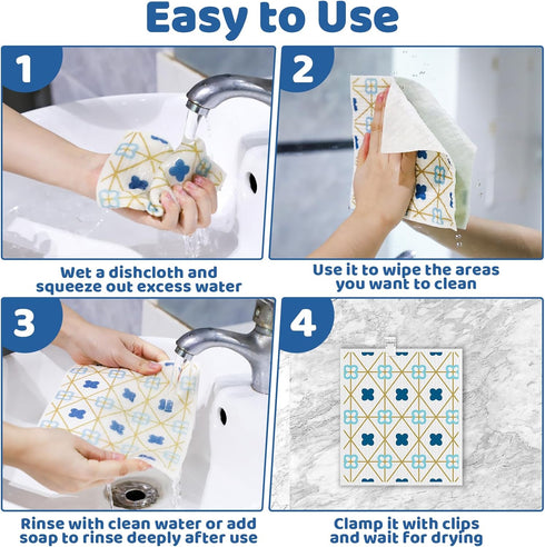 6 Pack Swedish Dishcloths for Kitchen, Reusable Paper Towels with Clips, Absorbent Dish Cloths for Home Cleaning