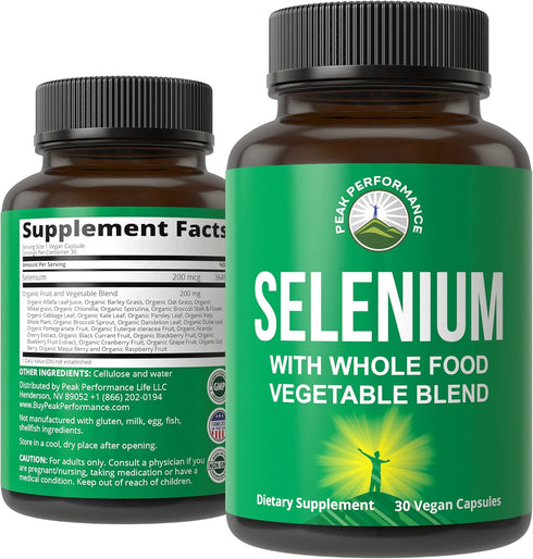 Selenium Supplement, 30 Pills, Pure Vegan Capsules, Whole Food Blend of 25+ Vegetables and Fruits for Immune Support