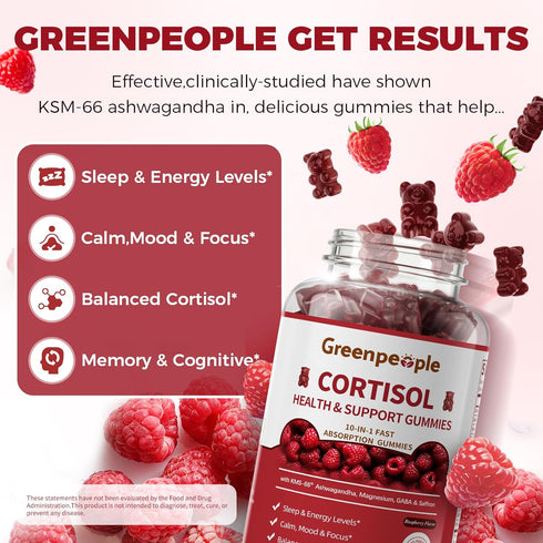 w/KSM-66 B6 60 Gummies GREENPEOPLE Cortisol Supplements for Women & Men - Cortisol Reducer Detox Manager