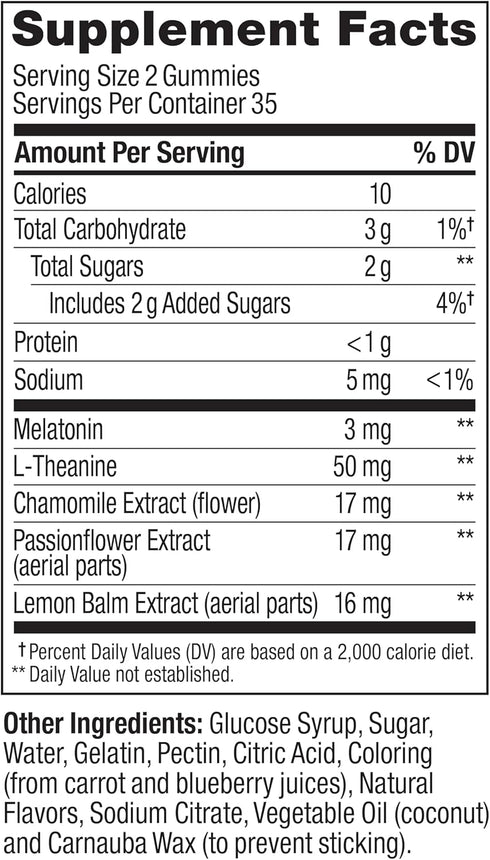 Gummy, 3 35 70 Count OLLY Sleep Sleep Support Supplement,* mg Melatonin, L-Theanine, Chamomile and Lemon Balm Extracts