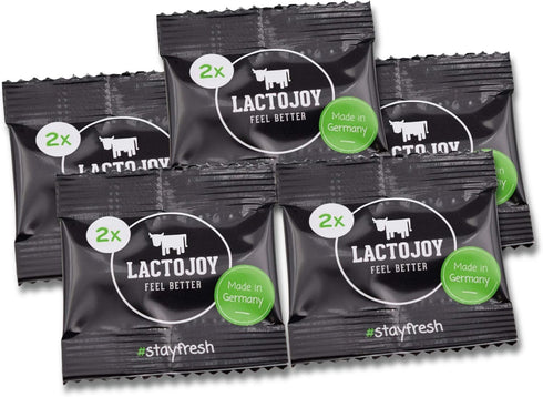 LactoJoy Lactase Pills - Vegan Sample Package of 5 Sachets à 2 Tablets for Lactose Intolerance & Improved Digestion