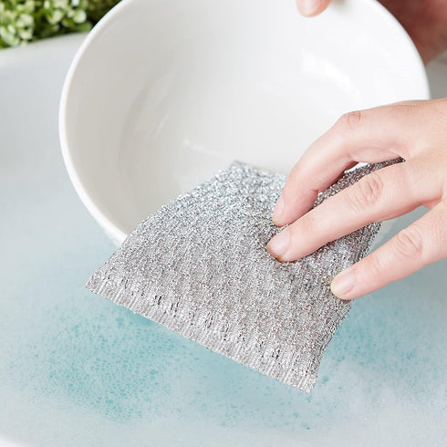 RSVP International Gentle Scrubbing Sponge for Non-Stick Cookware, Porcelain & Glass, Dishwasher Safe, 5x3.5, Silver
