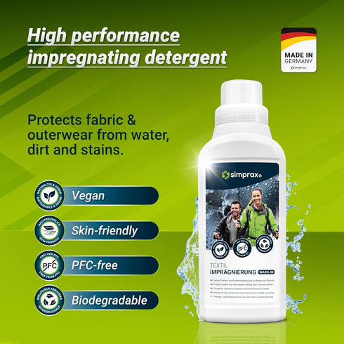 simprax WaterproofingTextile Wash-In Impregnation Climate-Neutral & Eco-Friendly Waterproofing for Fabric Outdoor Made