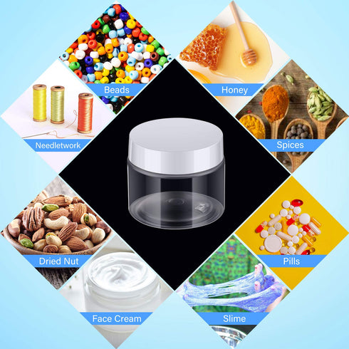 Patelai 4 Pieces Round Wide-mouth Leak Proof Plastic Container Jars with Lids for Travel Storage, 2 Ounce, White