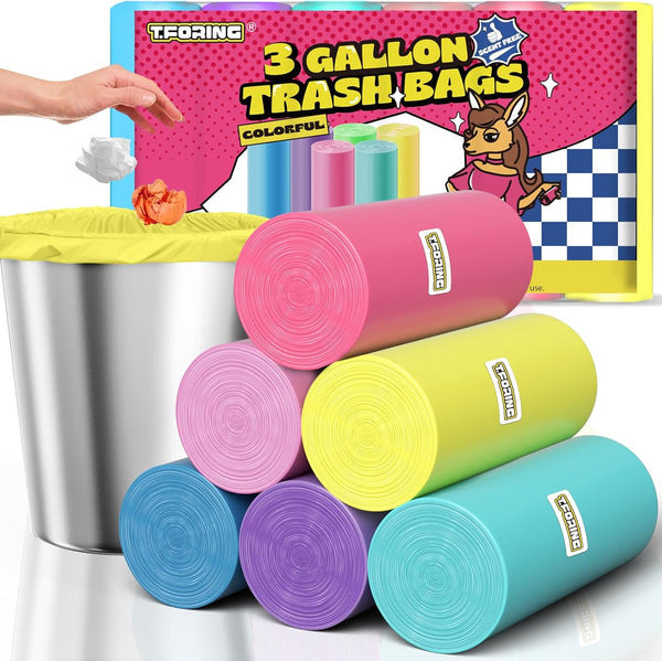 Small Trash Bags 3 Gallon, 150 Count, Unscented, 12 Liter Colored Plastic Liners for Bathroom and Home
