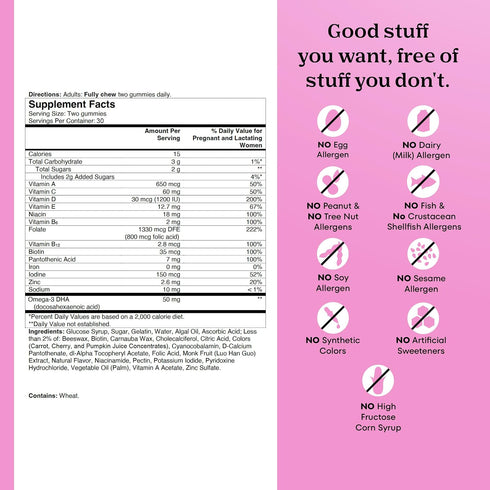 Gummies- Gummies, 60 One A Day Prenatal Vitamins for Women Pregnancy Vitamins for Women with Folic Acid, DHA, Iodine