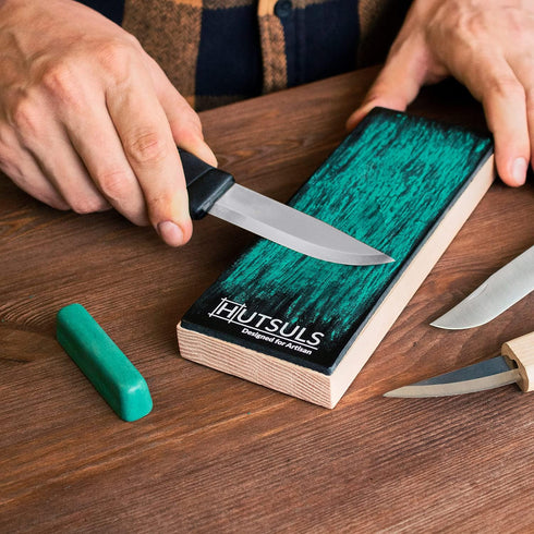 Hutsuls Leather Strop Block with Compound - Non-Slip Leather Stropping Block & Step-by-Step Guide for Razor-Sharp Edges