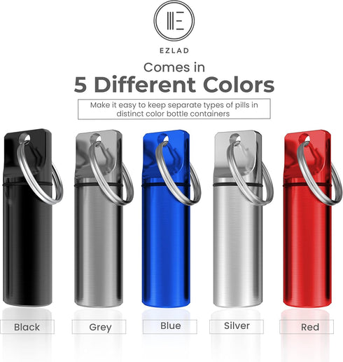 Keychain Pill Holder (5 Pack), Aluminum Waterproof Portable Small Travel Medicine Bottle Case for Purse, Mini Organizer