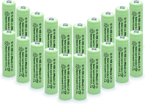 AA Ni-MH 600mAh 1.2V Rechargeable Solar Light Batteries, 20 Pcs for Outdoor Lamps