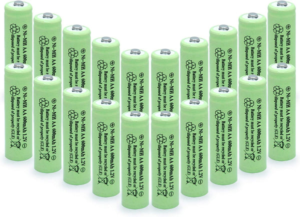 AA Ni-MH 600mAh 1.2V Rechargeable Solar Light Batteries, 20 Pcs for Outdoor Lamps