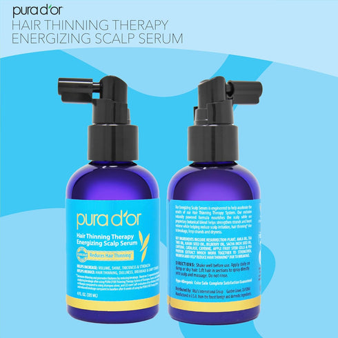 PURA D'OR Scalp Therapy Energizing Scalp Serum Revitalizer, 4oz with Argan Oil and Biotin