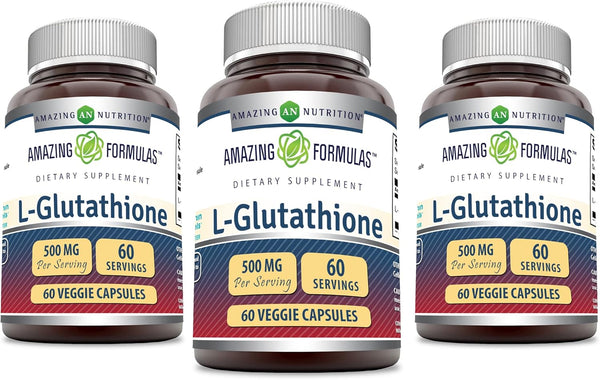 Amazing Formulas Reduced L-Glutathione Supplement, 500 Mg Per Serving, 60 Veggie Capsules, Non-GMO