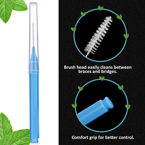 Patelai 100 Pieces Braces Brush, Interdental Brush Toothpick for Dental Hygiene, Sky Blue, 0.53"x0.1"