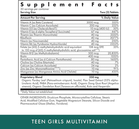 Michael's Health Naturopathic Programs Teen Girls Multivitamin, 60 Vegetarian Tablets, Kosher