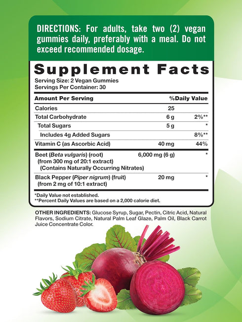 Nature's Truth Beet Root Gummies | 60 Count | Vegan, Non-GMO & Gluten Free | Super Food Supplement | with Black Pepper | Strawberry Flavor