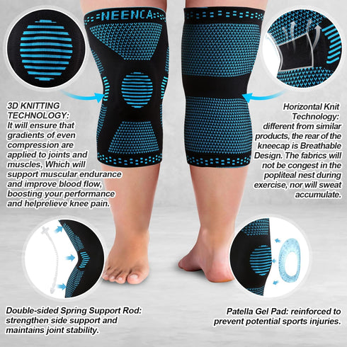 NEENCA Plus Size Knee Brace - Knee Support with Stabilizers & Gel Pad for Pain Relief, All Sports