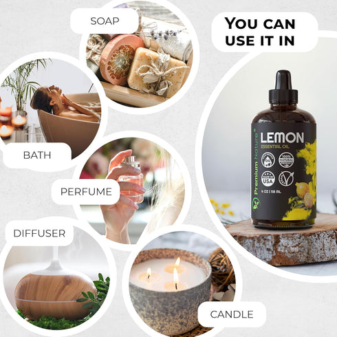 Lemon Essential Oil for Diffuser, Organic Essential Oil for Skin, Aromatherapy Oils for Laundry, 4 oz