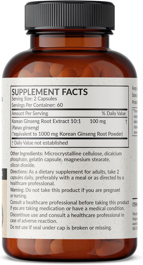 Futurebiotics Korean Panax Ginseng 1000 MG Per Serving Energy, Memory & Brain Health Support, Non-GMO, 120 Capsules
