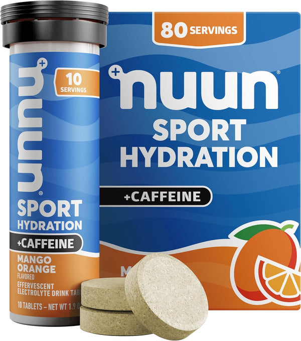 Nuun Sport + Caffeine Electrolyte Tablets - Mango Orange Flavor, 8 Pack (80 Total Servings)
