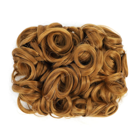 SWACC Short Messy Curly Dish Hair Bun Extension, Easy Stretch Combs, Clip in Ponytail, Strawberry Blonde-27#