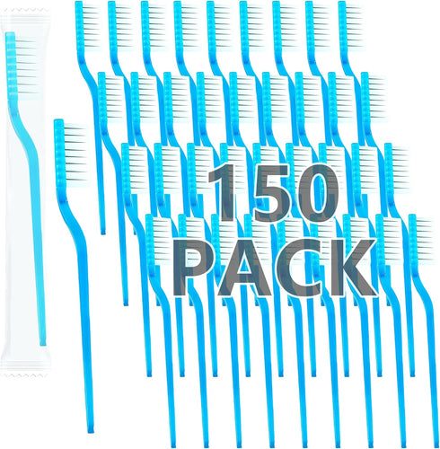 Medanera 150 Pcs Prepasted Individually Wrapped Toothbrushes Blue Plastic Disposable Soft Bristle Toothbrushes