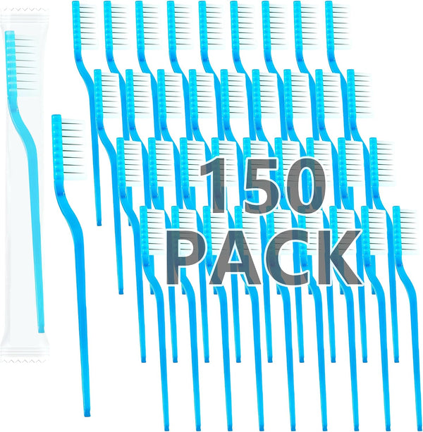 Medanera 150 Pcs Prepasted Individually Wrapped Toothbrushes Blue Plastic Disposable Soft Bristle Toothbrushes
