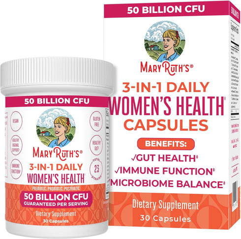 MaryRuth Organics 3-in-1 Daily Health Probiotics for Women - 50 Billion CFU - 30 ct - Hormone Support & Gut Health