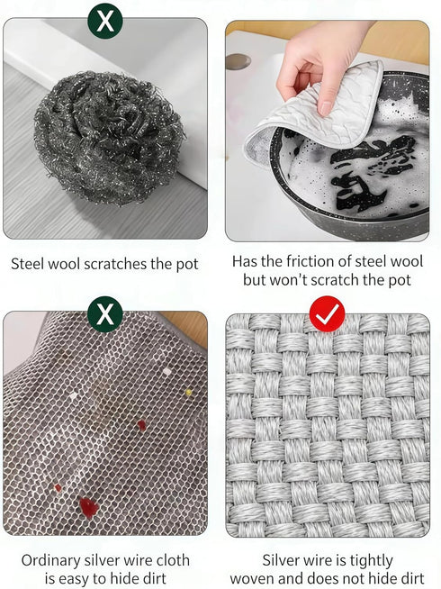 jlzzting (5pcs) Double Side Non Scratch Wire Dishcloths,Reusable Wet and Dry Wire Dishwashing Rags