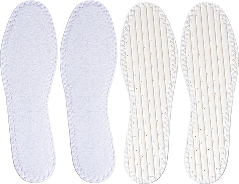 Happystep Cotton Terry Cloth Insoles, Barefoot Shoe Inserts, 2 Pairs of White (Women Size 10)