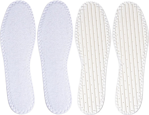 Happystep Cotton Terry Cloth Insoles, Barefoot Shoe Inserts, 2 Pairs of White (Women Size 10)