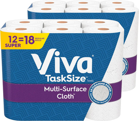 Viva Multi-Surface Cloth Paper Towels, Task Size - 12 Super Rolls (2 Packs of 6), 81 Sheets Per Roll