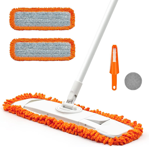 JEHONN Dust Mop for Floor Cleaning with 2 Washable Microfiber Pads, Dry Wet Flat Mop for Hardwood, Laminate, Tile