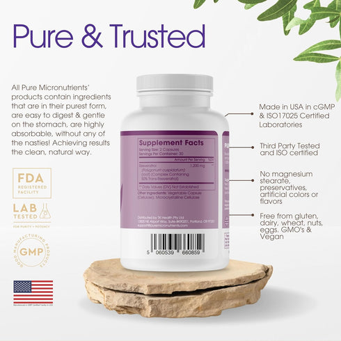 Pure Micronutrients Extra Strength Resveratrol Supplement - 1200mg Trans-Resveratrol for Heart & Immune Health, 60