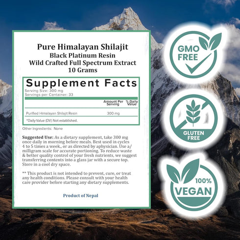 Holistic Bin Shilajit Resin - Himalayan Fulvic & Trace Black Platinum Extract, 10g with Serving Spoon