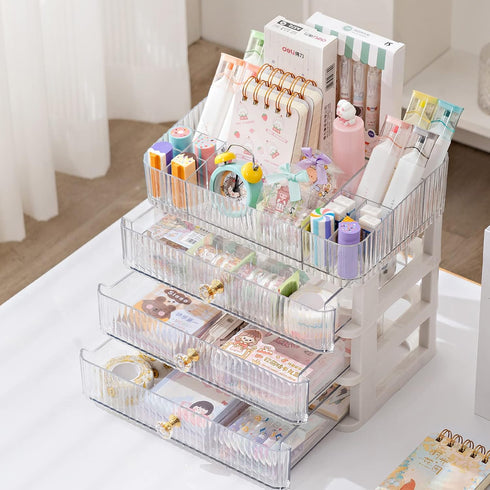 MIUOPUR Makeup Organizer with 3 Large Drawers, Ideal for Bathroom and Bedroom Vanity Storage