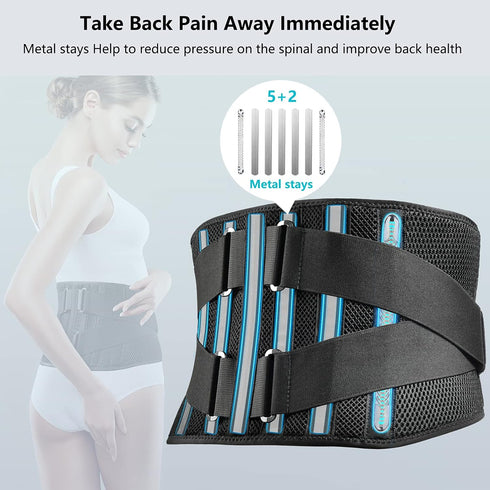 FREETOO Air Mesh Back Brace for Lower Back Pain Relief, Adjustable Support Belt with 7 Stays for Sciatica Scoliosis