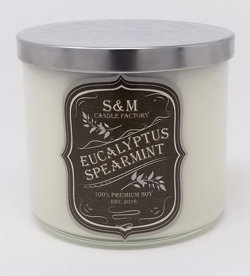 S&M Candle Factory Eucalyptus Spearmint Candle - Large 3 Wick - Up to 80 Hour