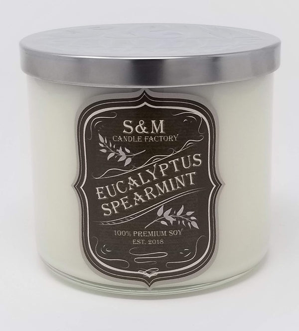 S&M Candle Factory Eucalyptus Spearmint Candle - Large 3 Wick - Up to 80 Hour