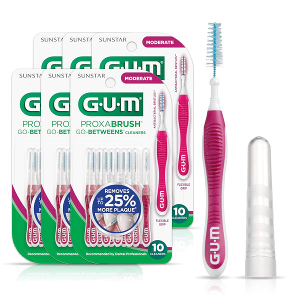 GUM Proxabrush Go-Betweens Moderate Interdental Brushes for Plaque Removal & Gum Health, 10ct