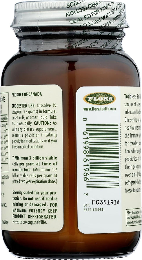 Flora Toddler's Blend Probiotic, 3 Billion CFU RAW, Taste-Free Powder, Aids Constipation & Immunity, 2.64-oz.