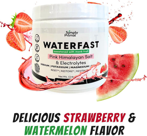 Simply Primal WATERFAST Monk Fruit Keto Electrolyte Powder for Fasting and Hydration- Strawberry Watermelon Flavor |