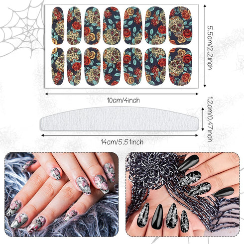 Maitys 168 Pcs Halloween Goth Full Wrap Nail Stickers, 12 Sheets Skull Self Adhesive Nail Polish Strips for Women DIY