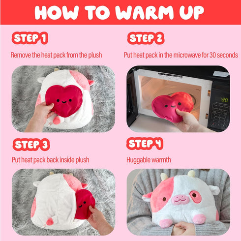 Shopzoki Heatable Strawberry Scented Cow Plush for Period Cramp Relief & Emotional Support, Microwavable Soft Toy